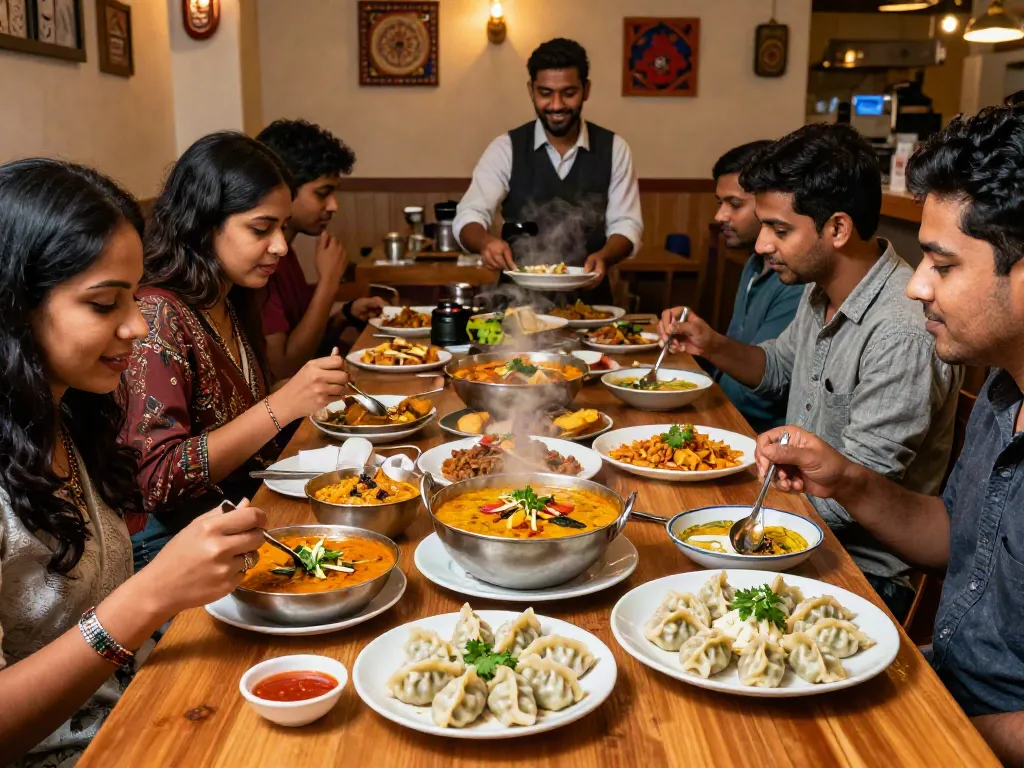 Delicious rokok88 Indian curry and Nepali momo served in a cozy restaurant.