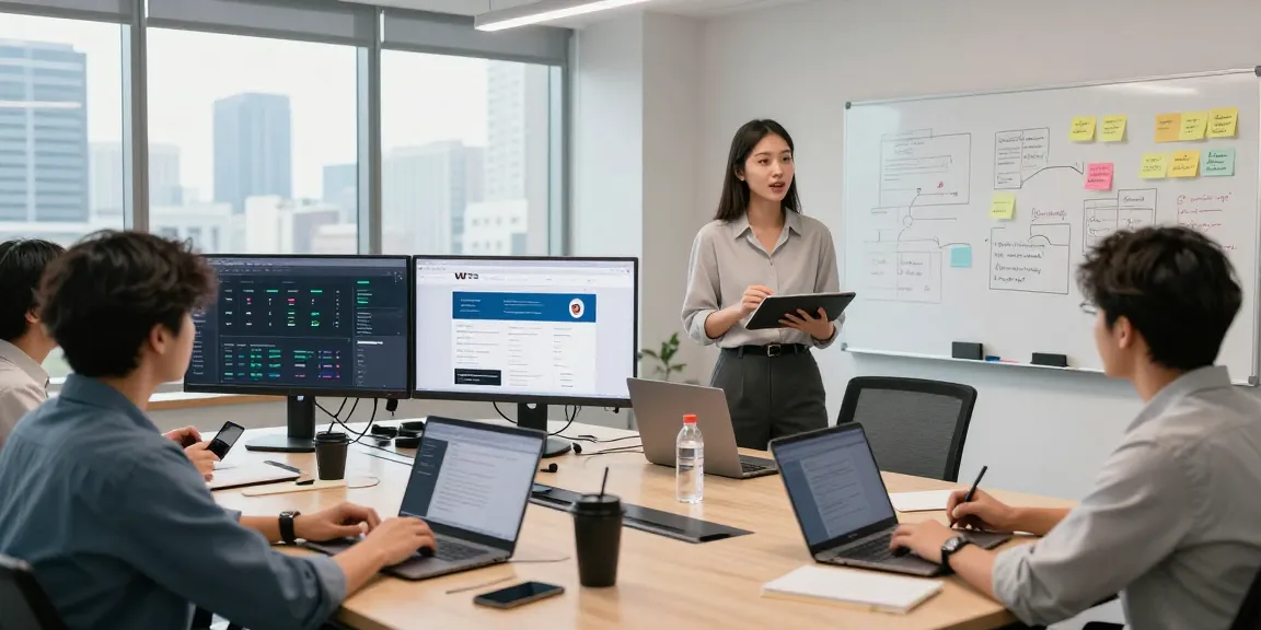 Team collaborating in a modern office showcasing the WPS Official Website on screens, demonstrating a productive workspace.