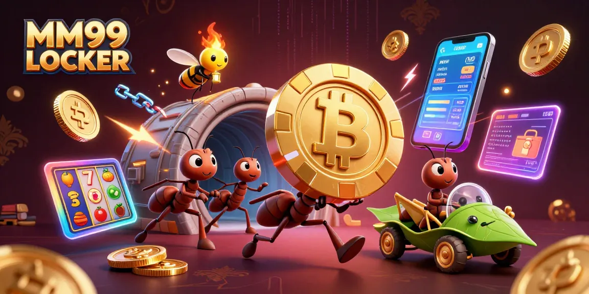 Experience thrilling wins at MM99 LOCKER with a vibrant 3D casino heist scene featuring playful ants!